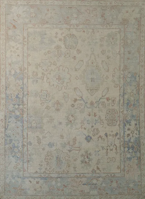 Soft Neutral Patterned Oushak Turkish Area Rug 5x7 ft