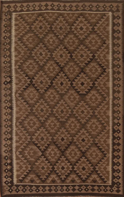Brown Kilim Wool Area Rug 7x10