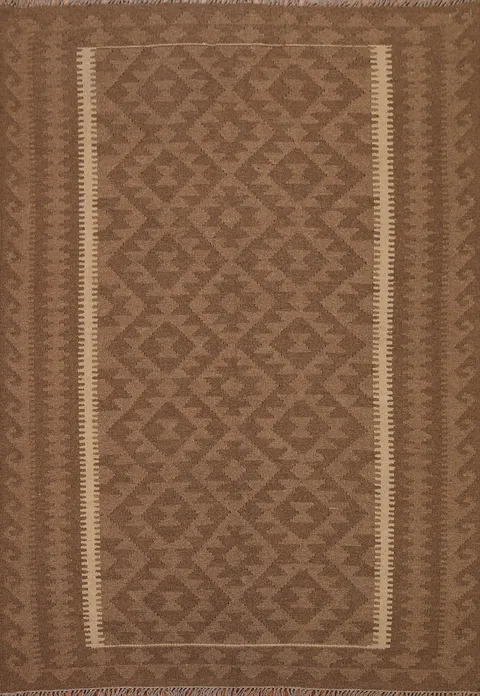 Brown Wool Kilim Oriental Area Rug 5x7
