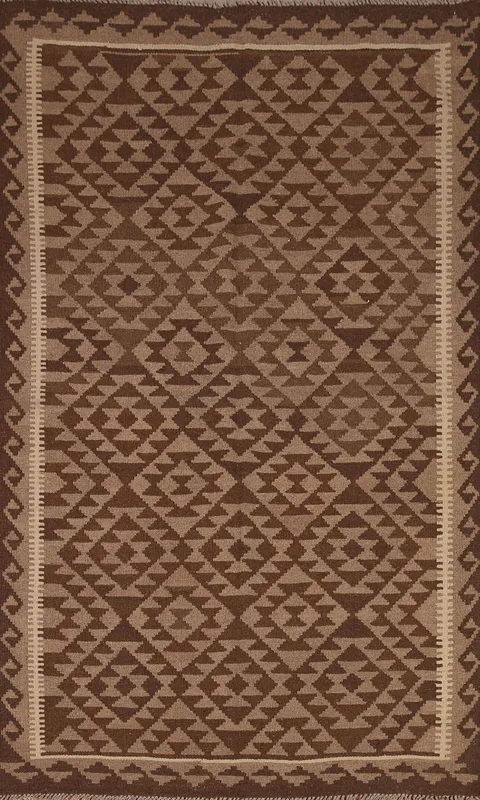 Brown Wool Kilim Oriental Area Rug 5x8