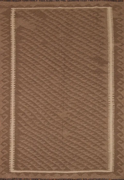 Brown Wool Kilim Oriental Area Rug 5x7