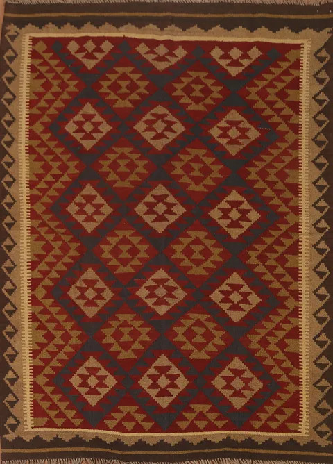 Geometric Kilim Wool Area Rug 5x7