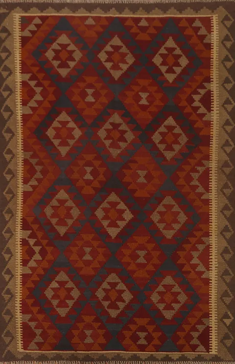 Geometric Kilim Wool Area Rug 5x7