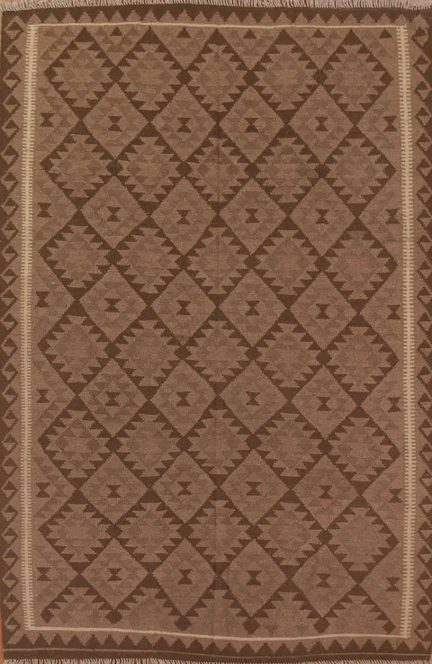 Brown Wool Kilim Oriental Area Rug 7x10