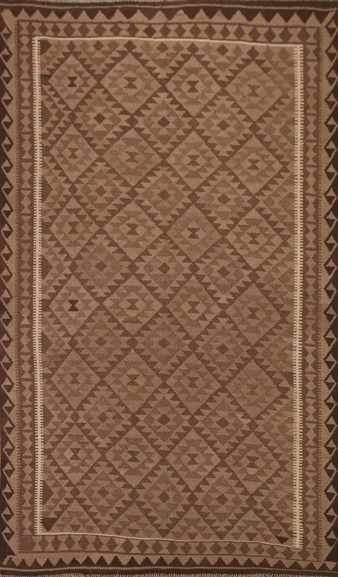Brown Kilim Wool Area Rug 7x10