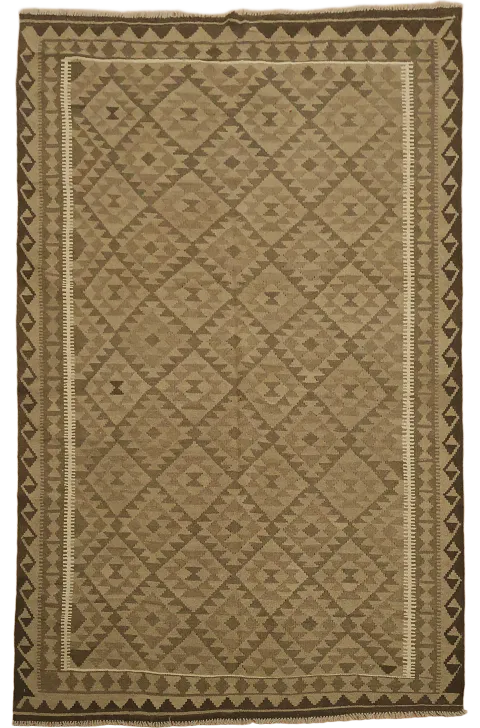 Brown Kilim Wool Area Rug 7x10