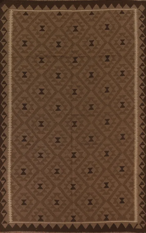 Brown Wool Kilim Oriental Area Rug 7x10