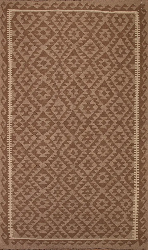 Geometric Kilim Brown Wool Area Rug 7x10