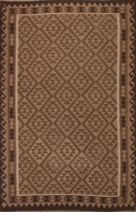 Brown Wool Kilim Oriental Area Rug 7x10