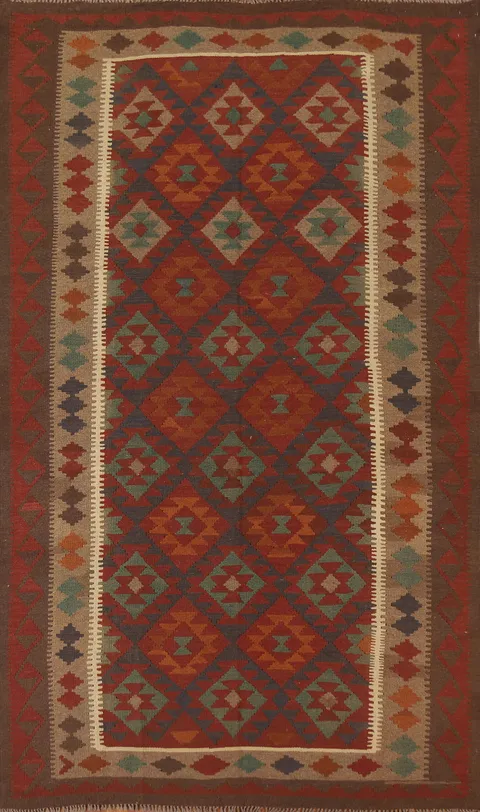Geometric Wool Kilim Area Rug 6x10
