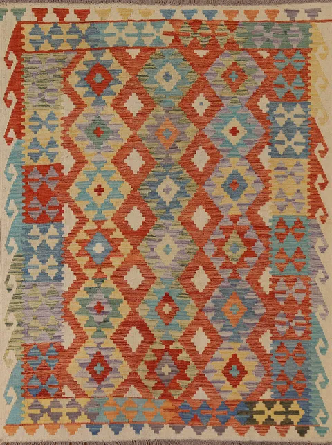 Geometric Kilim Wool Area Rug 5x6