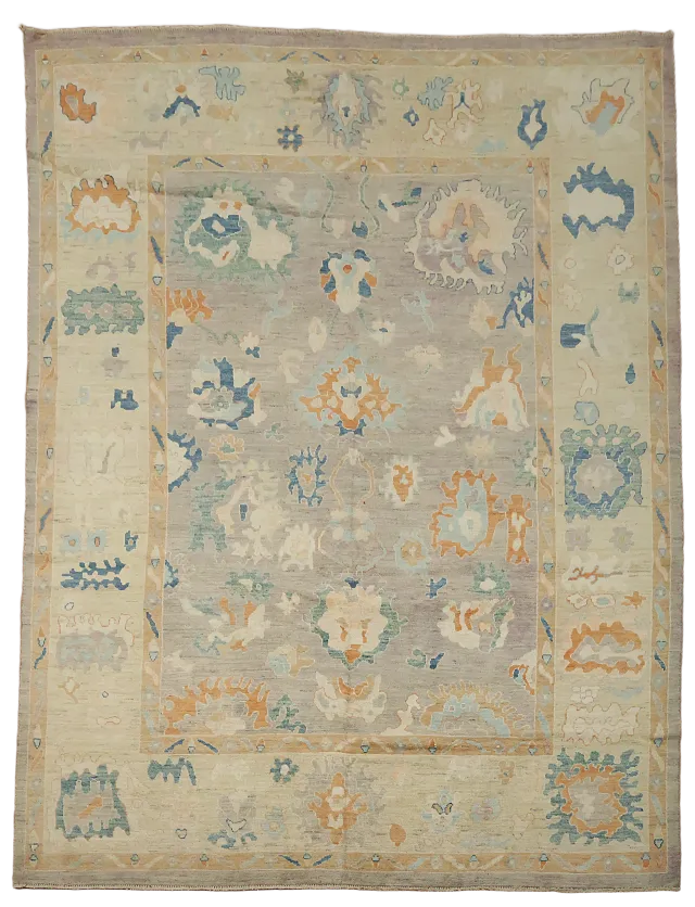 Vegetable Dye Oushak Turkish Wool Area Rug 9x12