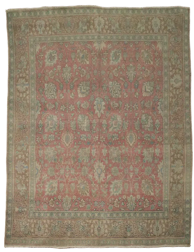 Pink Distressed Tabriz Persian Wool Area Rug 9x12