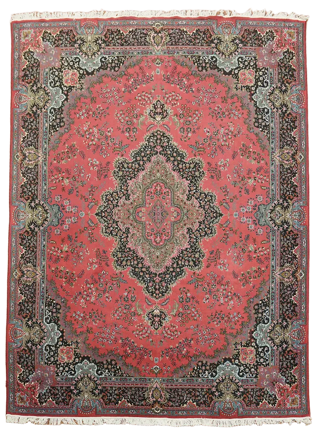 Elegant Vintage Style Pink and Black Oriental Patterned Rug 10x13