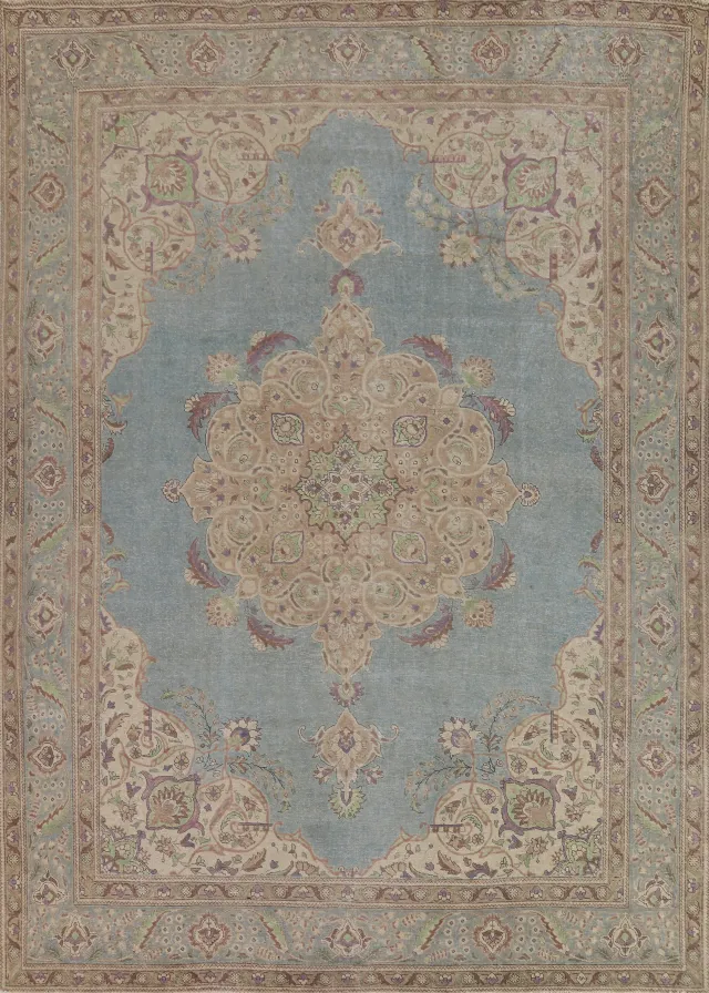Handmade Blue Tabriz Persian Area Rug 10x13