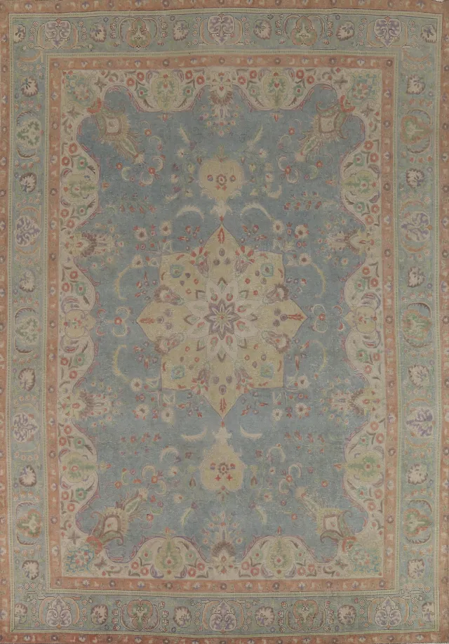 Vintage Blue Tabriz Persian Area Rug 10x13
