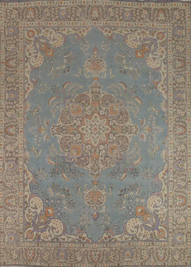 Light Blue Medallion Tabriz Persian Area Rug 10x12