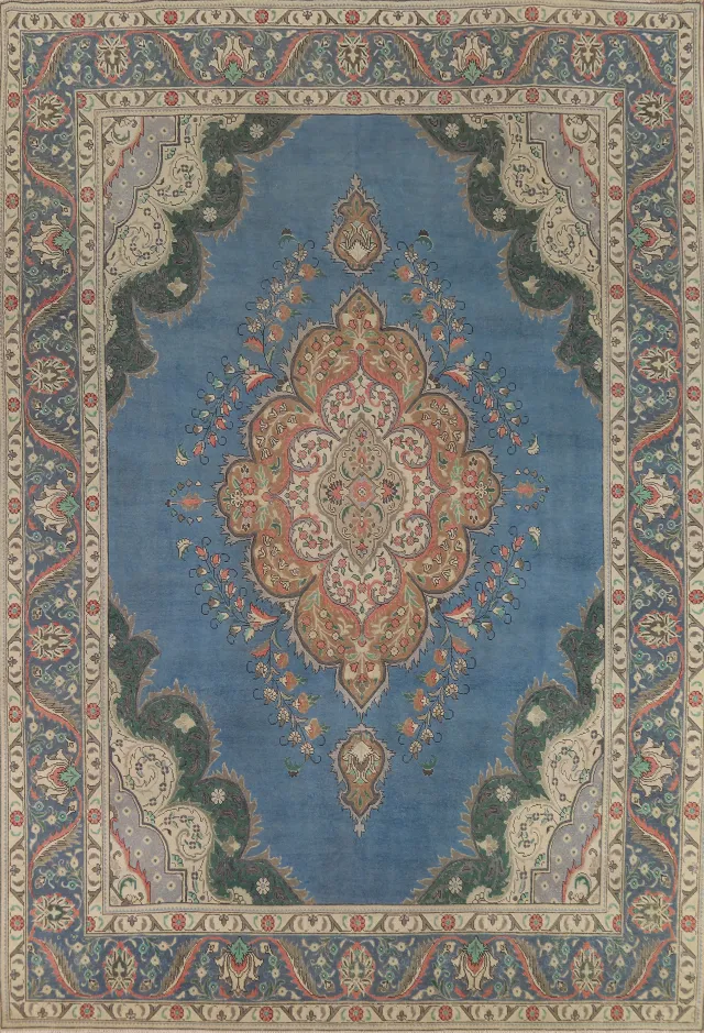 Vintage Blue Tabriz Persian Area Rug 10x13