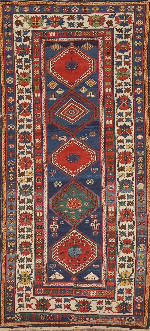 Pre-1900 Antique Vegetable Dye Kazak Persian Runner Rug 4x9