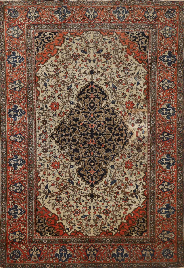 Pre-1900 Antique Vegetable Dye Sarouk Farahan Persian Rug 4x7