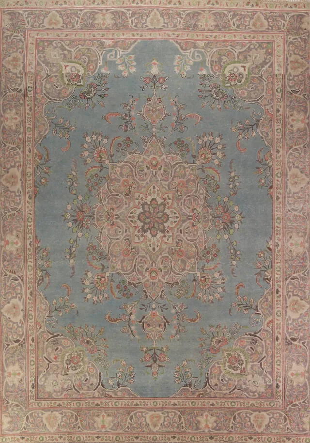 Light Blue Medallion Tabriz Persian Area Rug 9x12