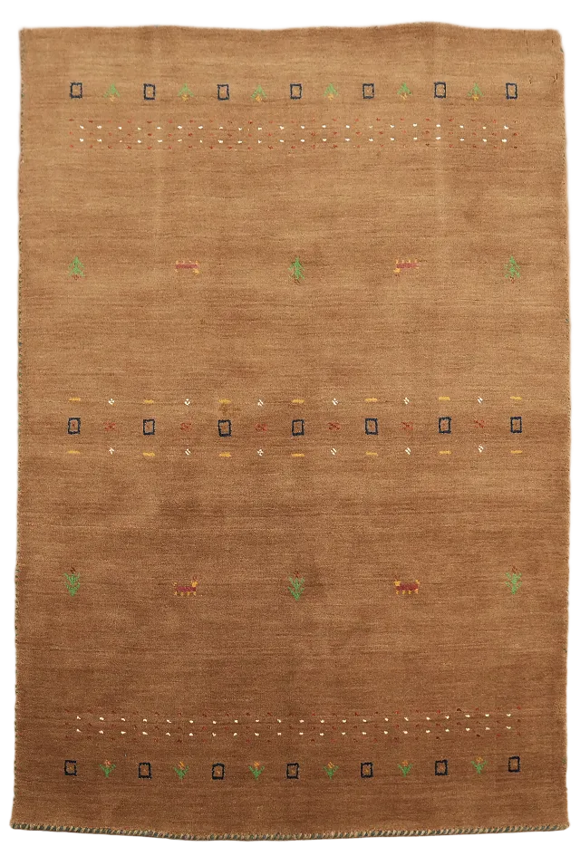 Brown Gabbeh Rug with Subtle Colorful Geometric Accents 4x6