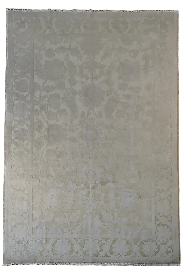 Vegetable Dye Carved Beige Oushak Chobi Oriental Wool Area Rug 6x9