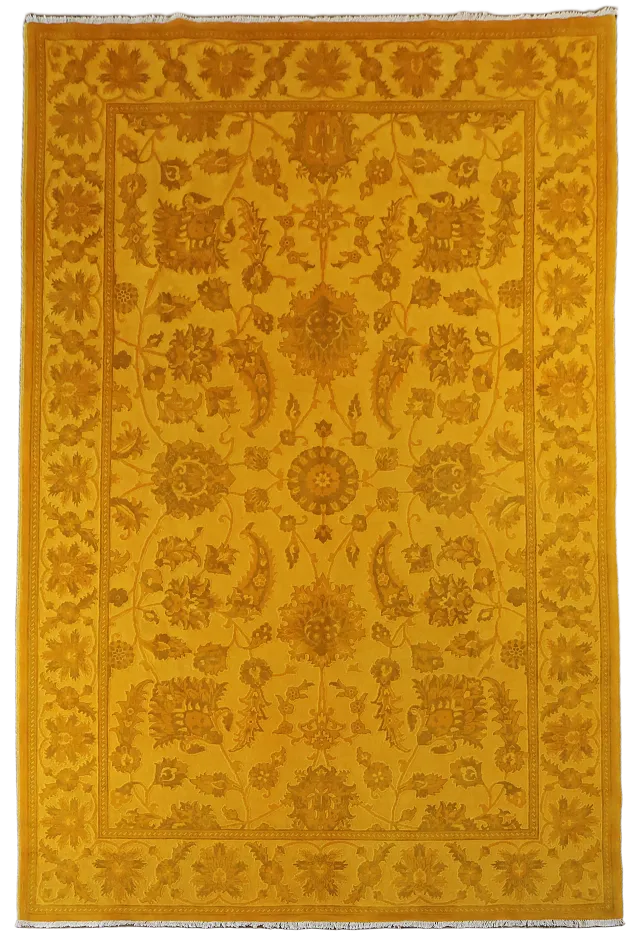 Exquisite Gold Yellow Traditional Carved Wool Area Rug for Living Room 6x9 ft