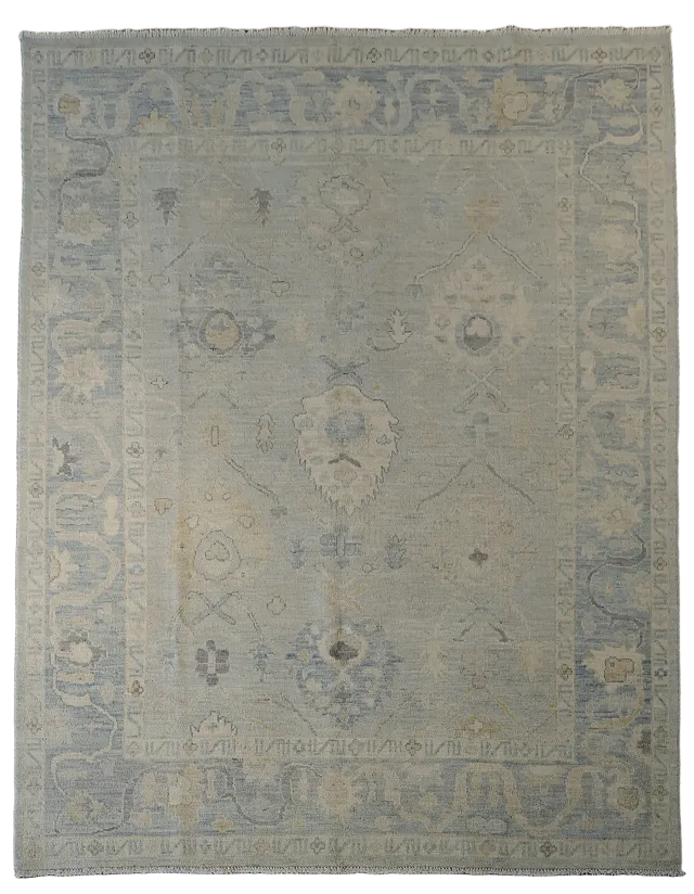 Vintage-Inspired Oushak Vegetable Dye Turkish Area Rug 7x9 ft