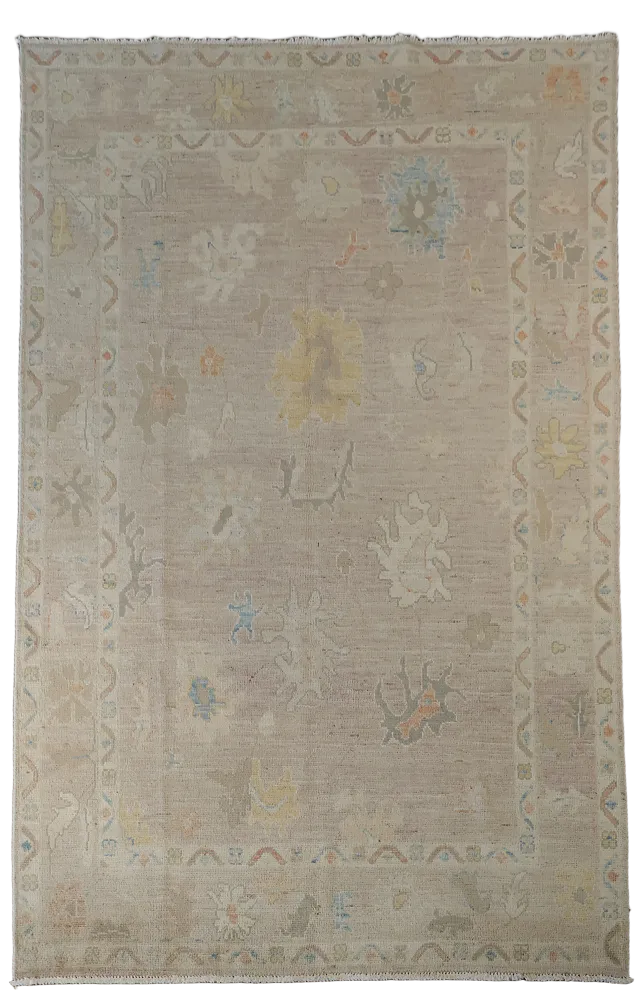 Pale Lilac Purple Neutral Turkish Rug with Subtle Floral Patterns 6x9 ft