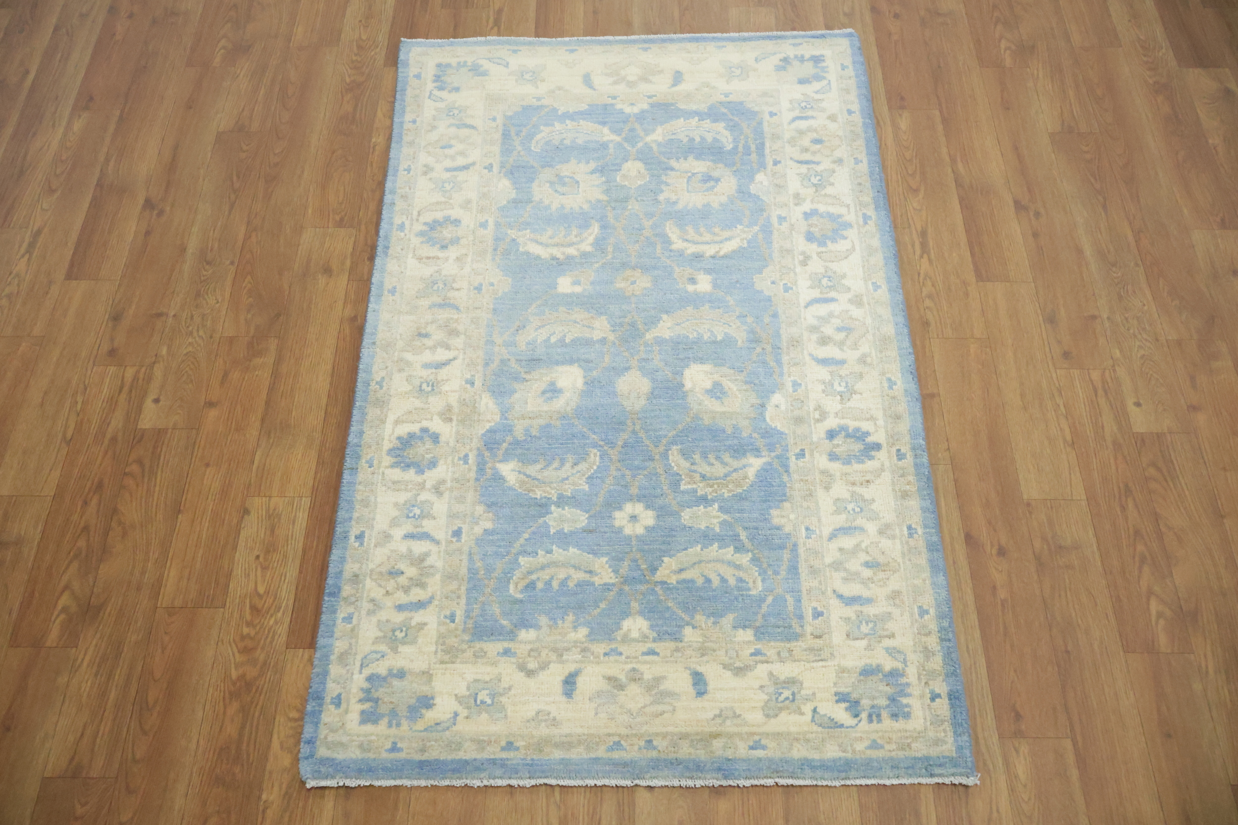 Blue Vegetable Dye Wool Traditional Oushak Foyer Rug 3x4 | Rug Source