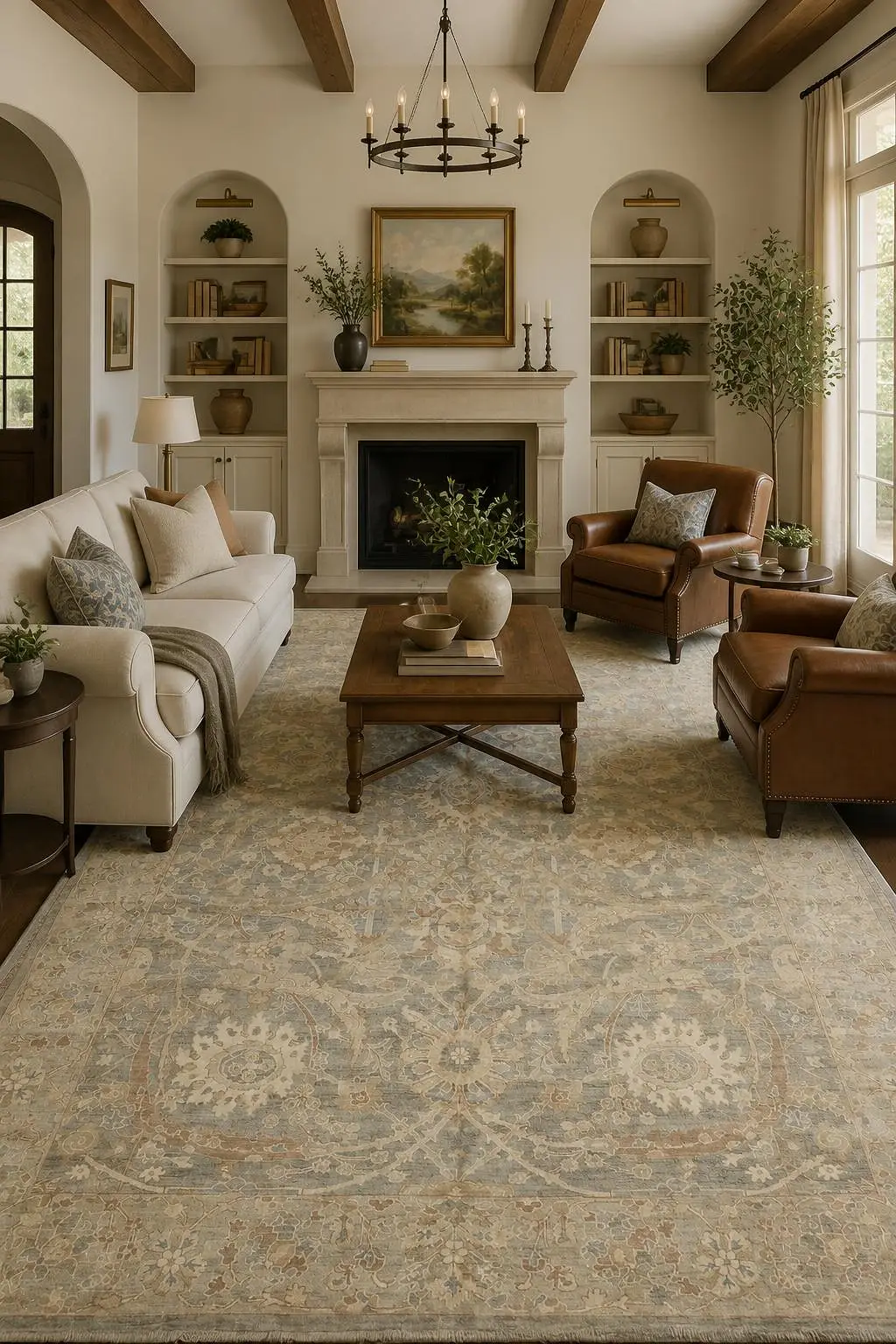 Vegetable Dye Muted Grey and Blue Ziegler Hand-Knotted Wool Rug