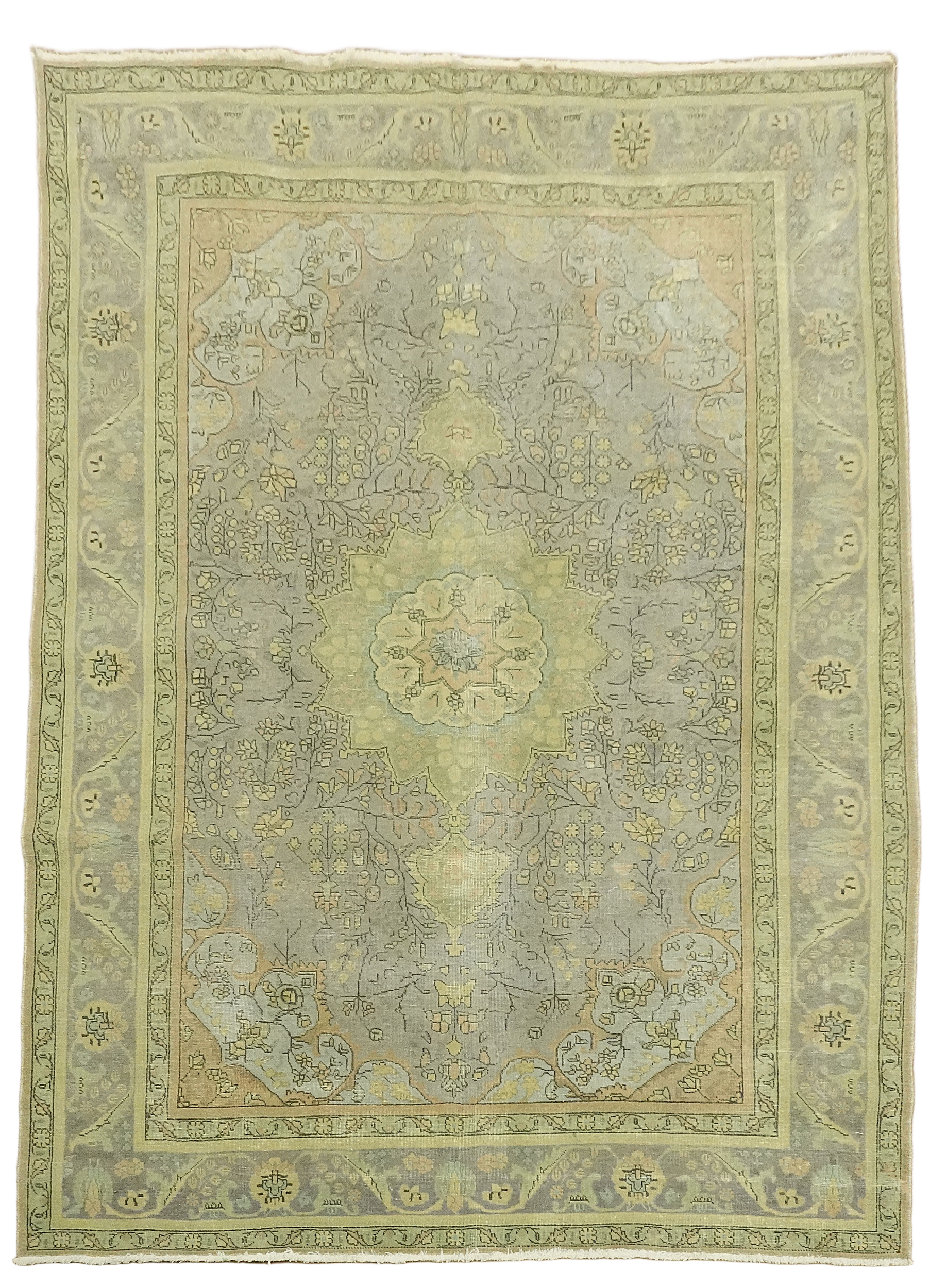 Distressed Traditional Vintage Tabriz Persian Subtle Pastel Rug